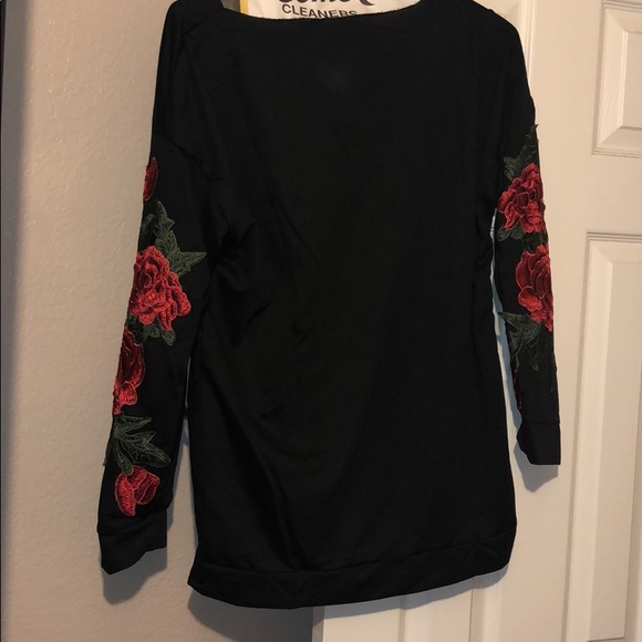 Tops - Rose embroidered sleeve sweatshirt Tops - Rose embroidered sleeve sweatshirt